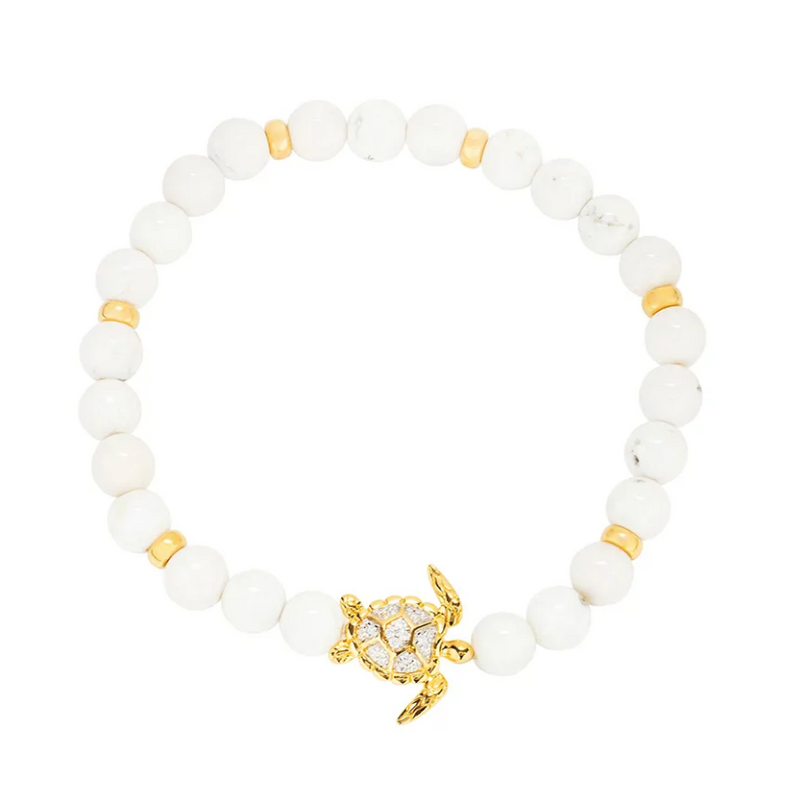 Gold Vermeil White Agate Turtle Stretchy Bracelet