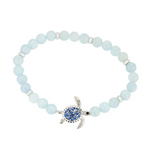 Sterling Silver Turtle Aqua Stretchy Bracelet