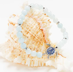 Sterling Silver Turtle Aqua Stretchy Bracelet