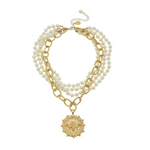 Multi-Strand Pearls with Gold Bee Necklace