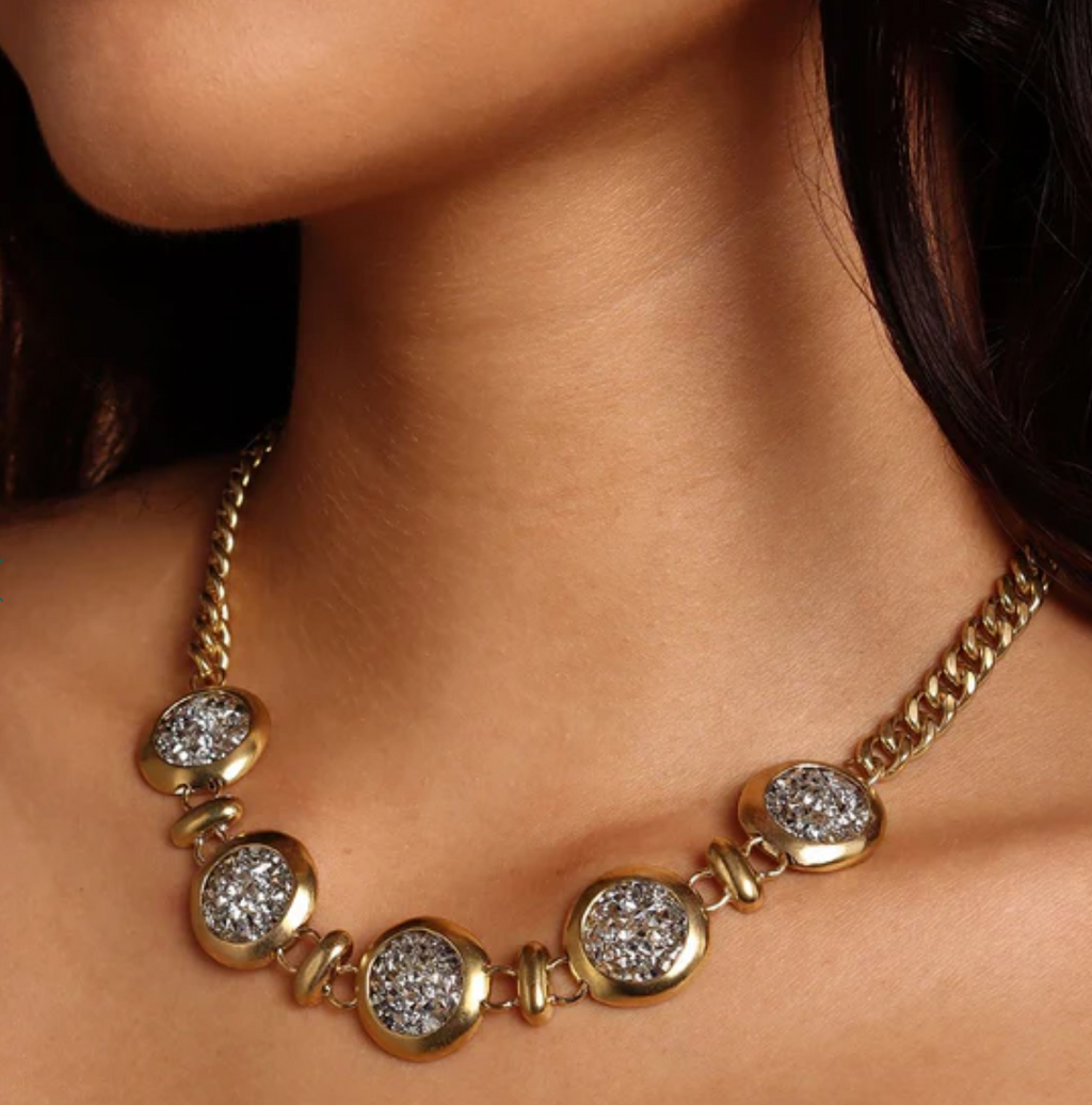 Kristal Multi Dome Cascade Necklace 15in + 2in ext.