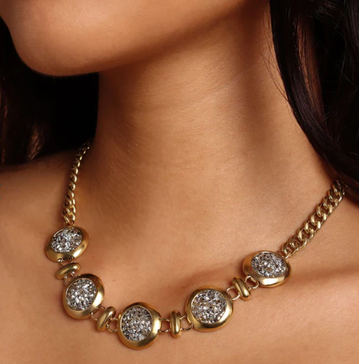Kristal Multi Dome Cascade Necklace 15in + 2in ext.