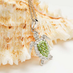 Sterling Silver Peridot Crystal Turtle Necklace