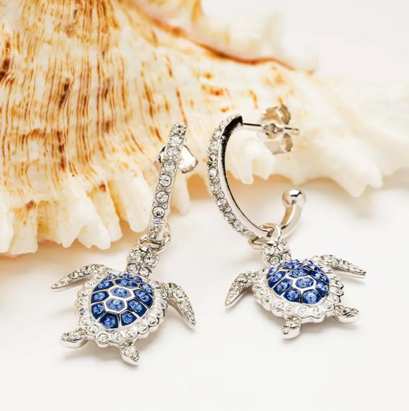 Sterling Silver Sapphire Blue Turtle Earrings