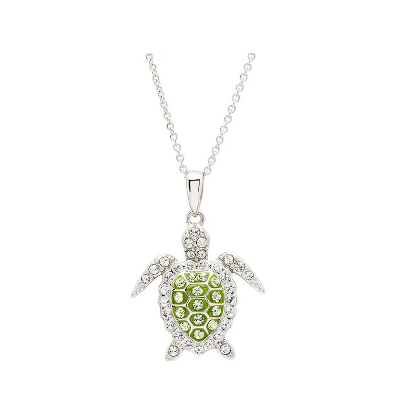 Sterling Silver Peridot Crystal Turtle Necklace