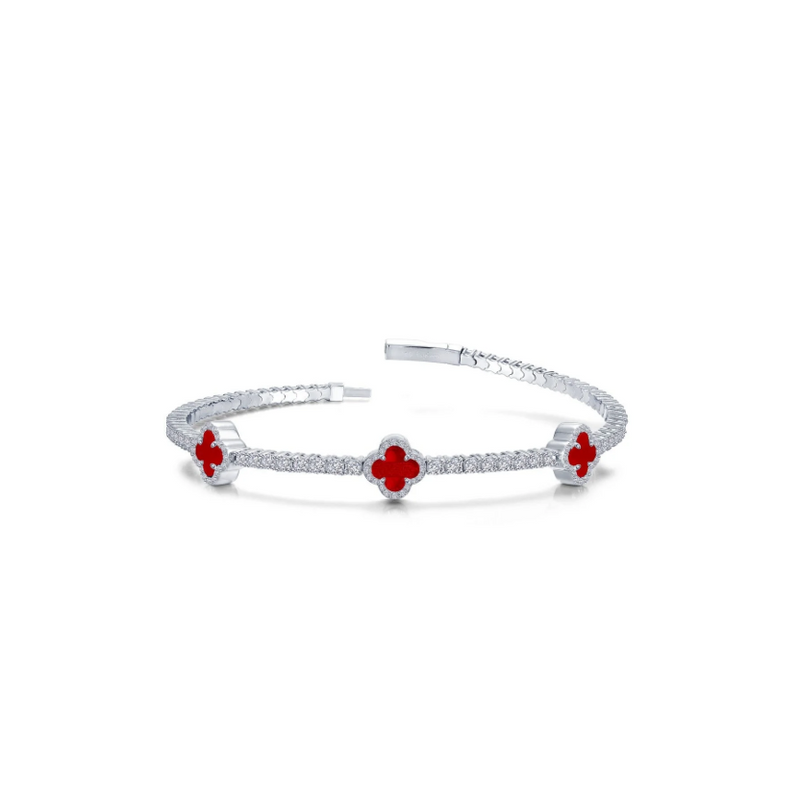 Flexible Station Tennis Bracelet - Red Agate/Silver