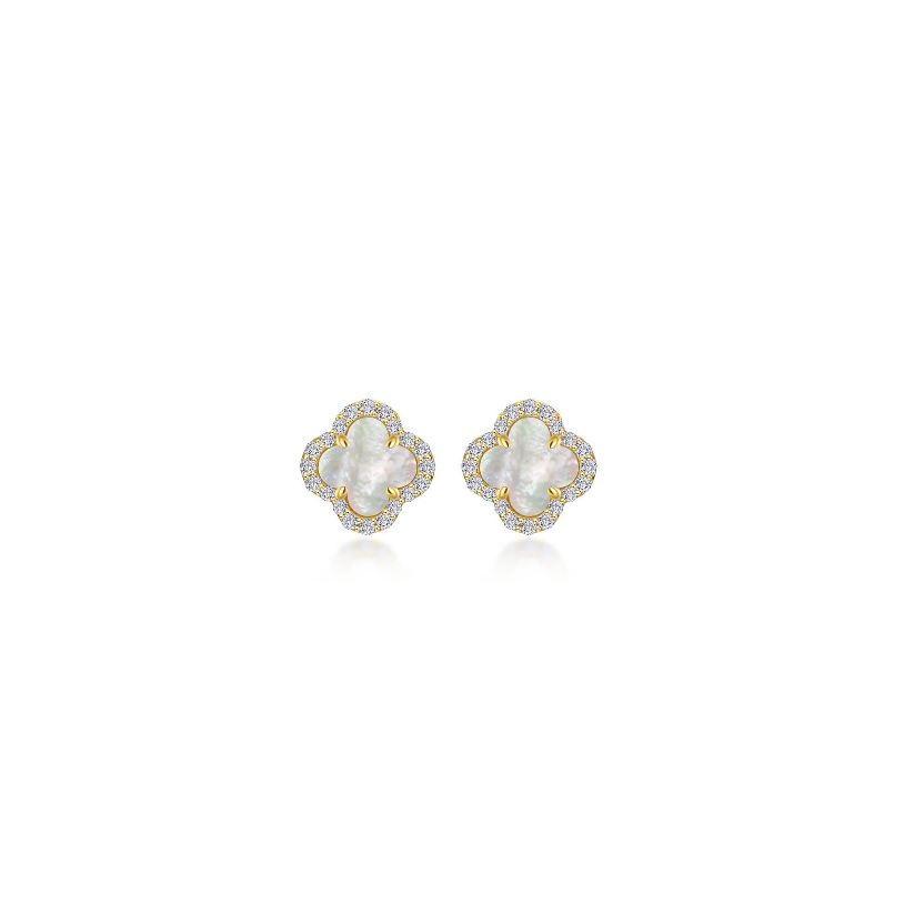 0.4 CTW Mother of Pearl Halo Stud Earrings