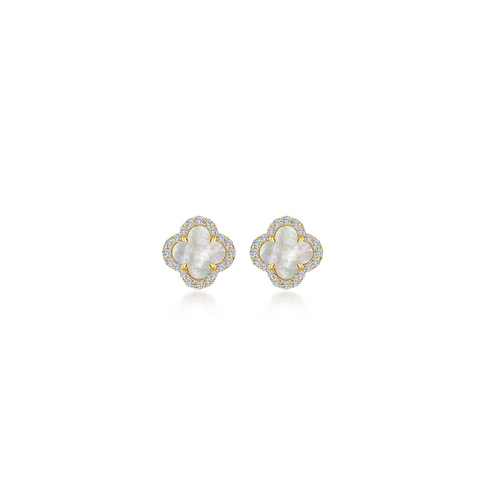 0.4 CTW Mother of Pearl Halo Stud Earrings