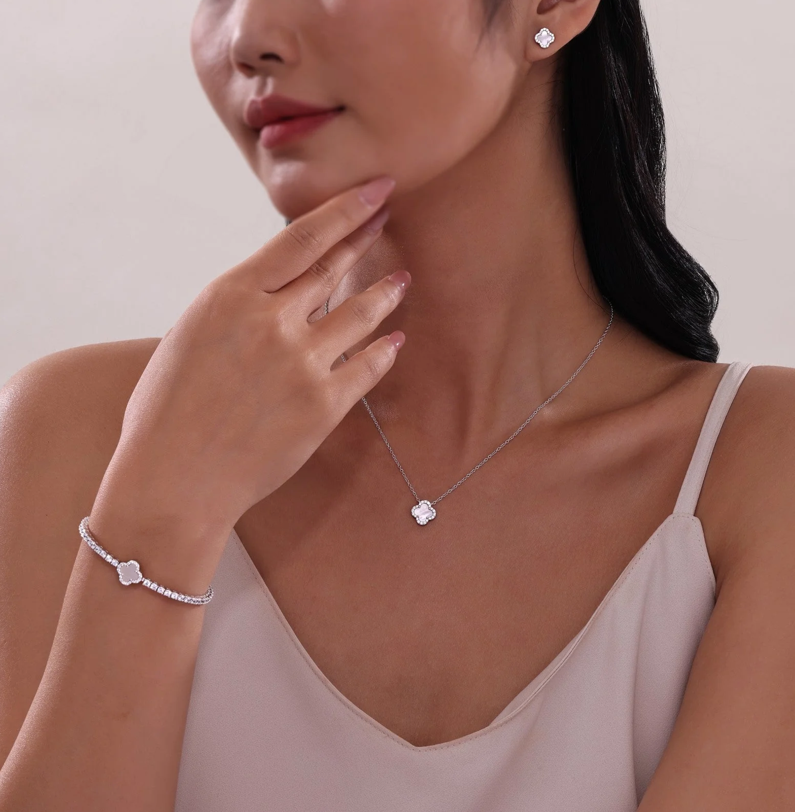 0.4 CTW Mother of Pearl Halo Stud Earrings