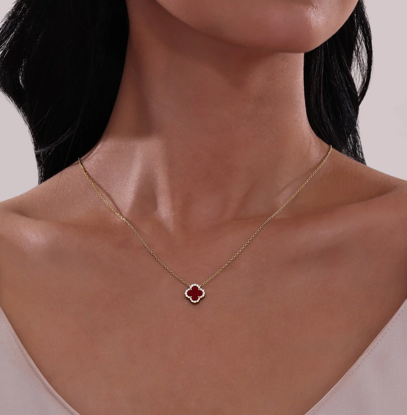 0.49 CTW Red Agate Halo Necklace