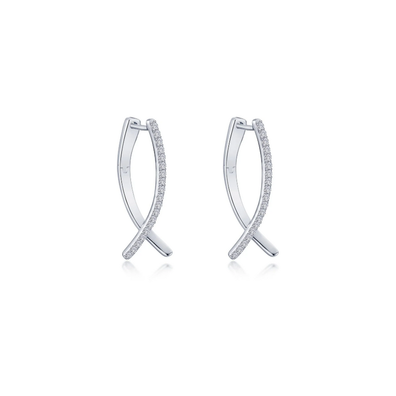 Silver Crossover Oval Hoop Earrings