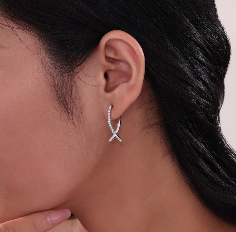 Silver Crossover Oval Hoop Earrings