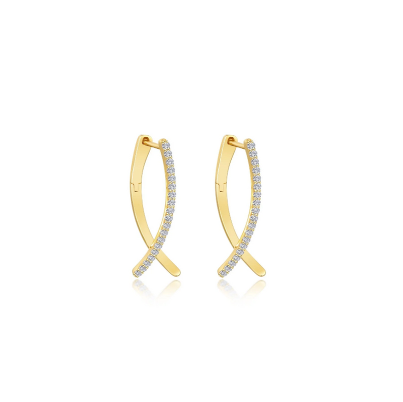 Gold Crossover Oval Hoop Earrings