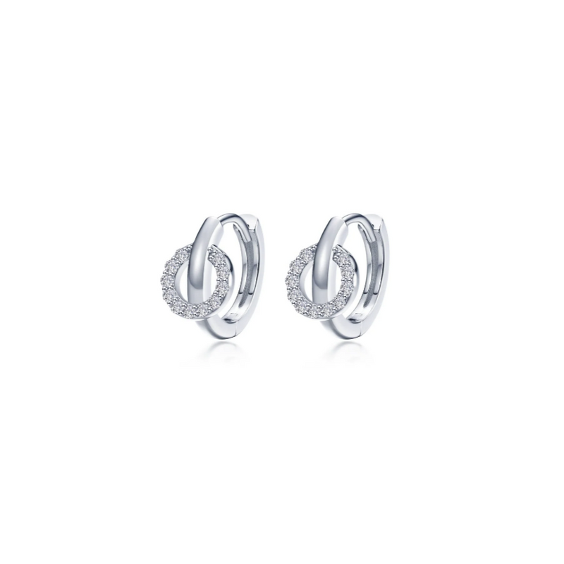 Silver Interlocking Hoop Huggie Earrings