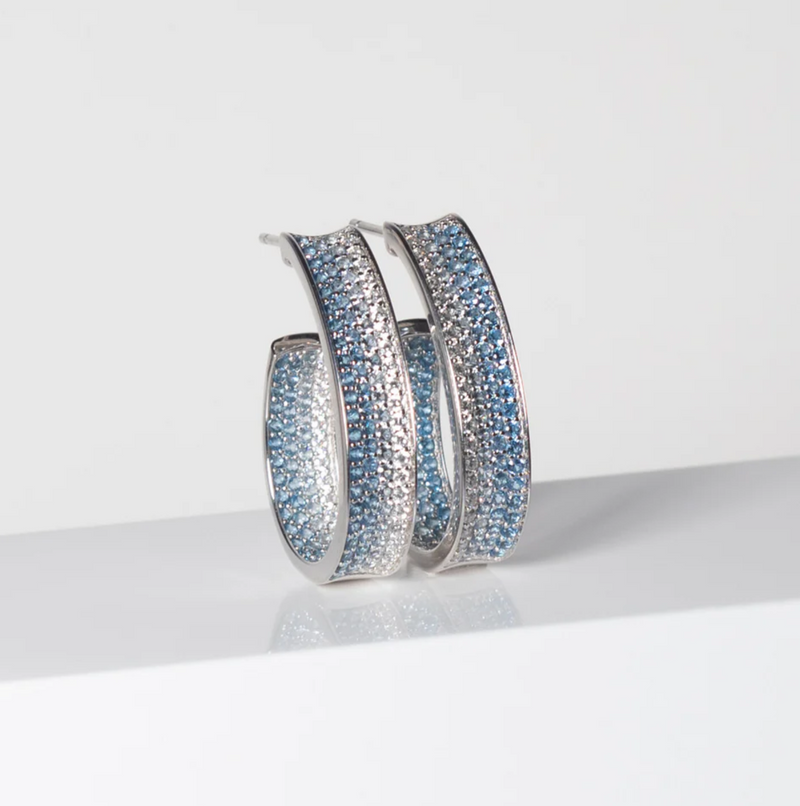 Silver Blue Gradient CZ  Felline Concavo Earrings