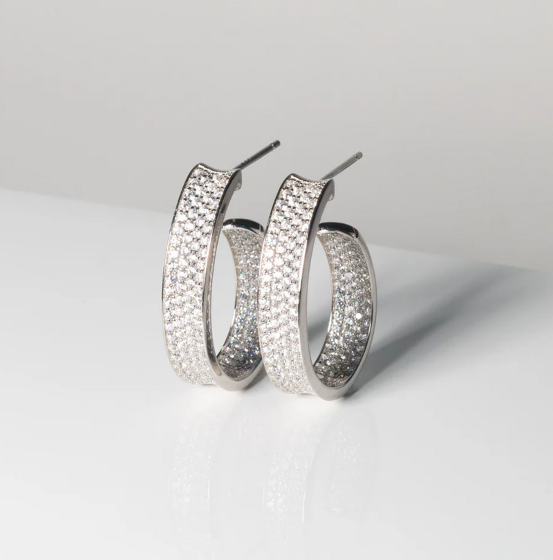 Silver CZ Felline Concavo Earrings