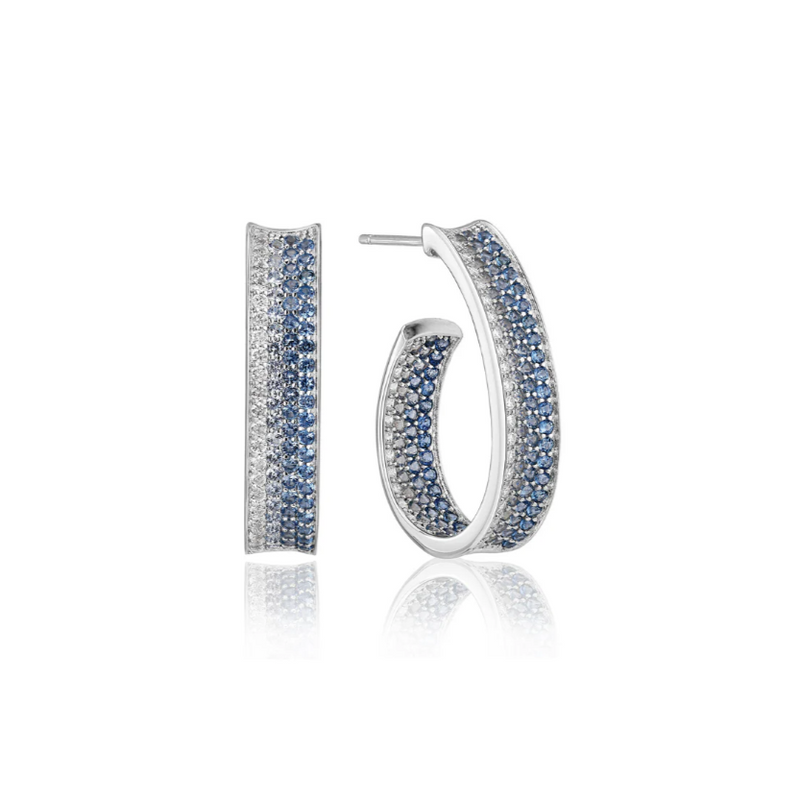 Silver Blue Gradient CZ  Felline Concavo Earrings