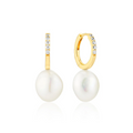 Gold Pearl CZ Padua Uno Earrings