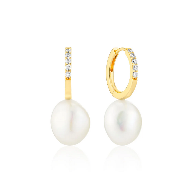 Gold Pearl CZ Padua Uno Earrings