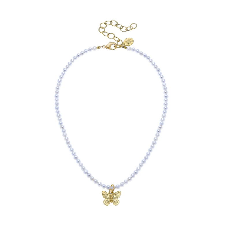 Gold Butterfly On Freshwater Pearl Necklace