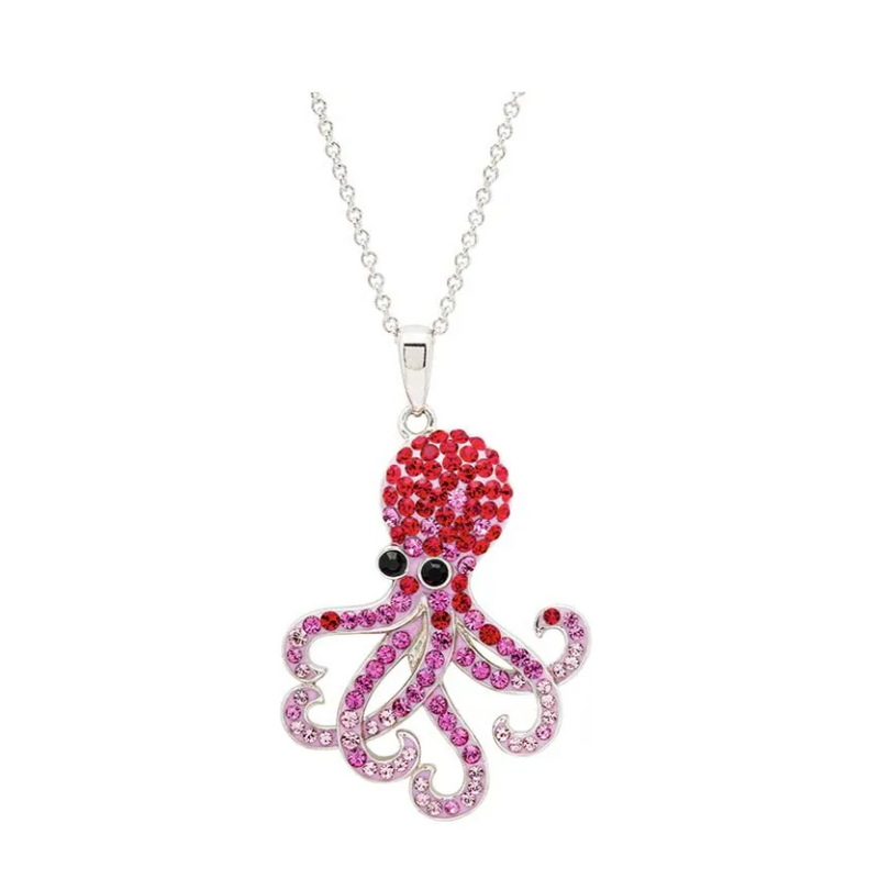 Sterling Silver Pink Crystal Octopus Necklace