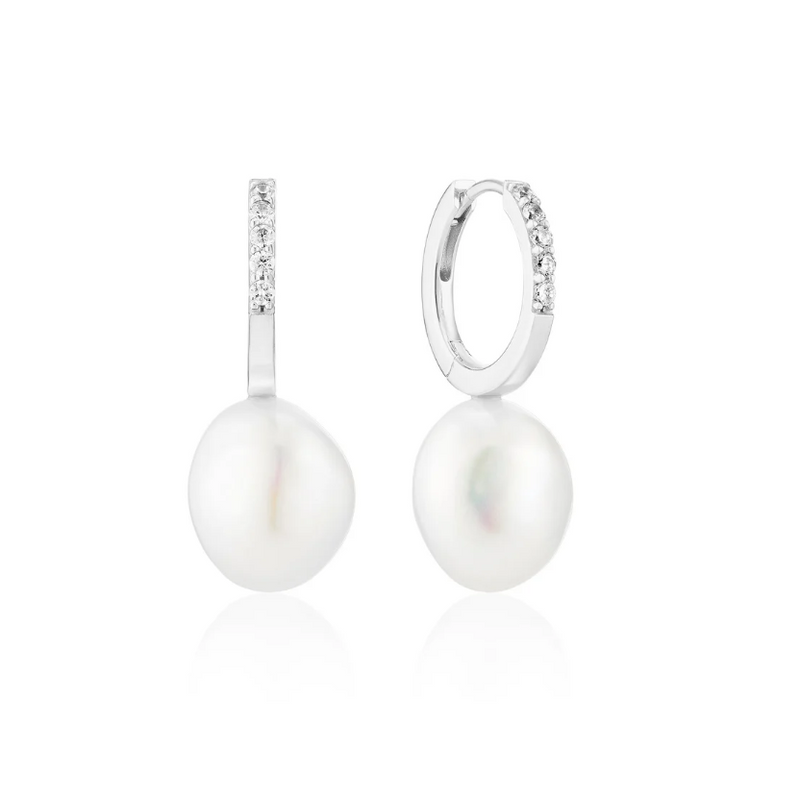 Silver Pearl CZ Padua Uno Earrings