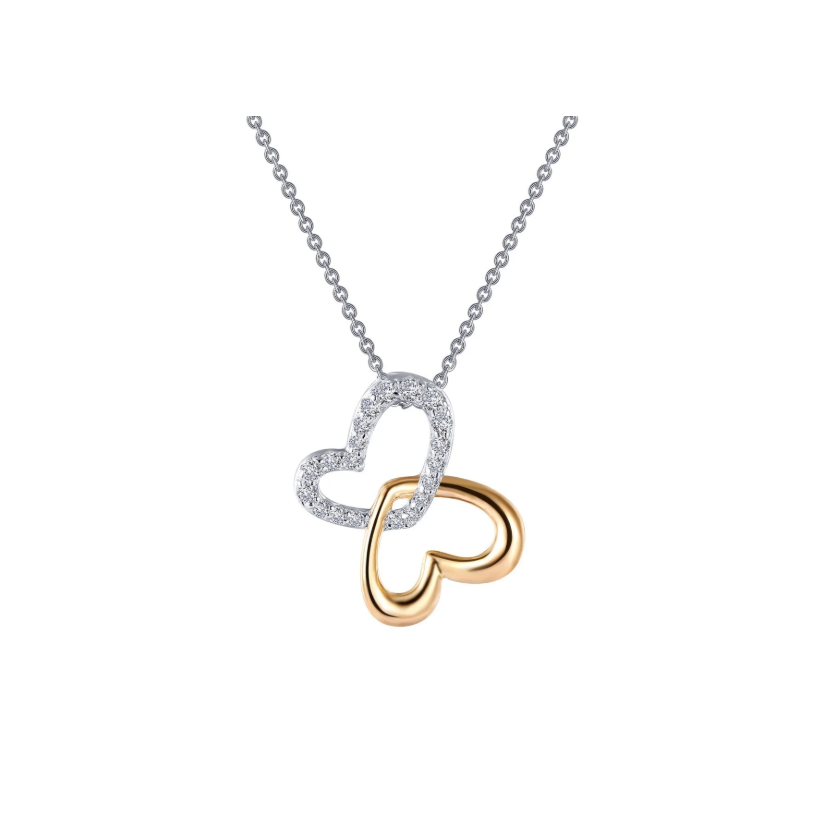 Two Tone Double-Heart Shadow Necklace