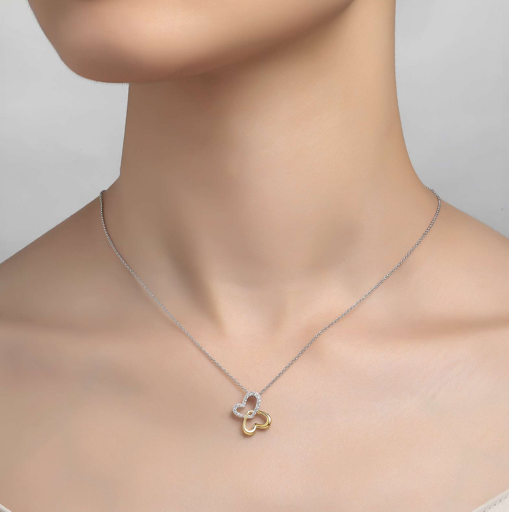 Two Tone Double-Heart Shadow Necklace