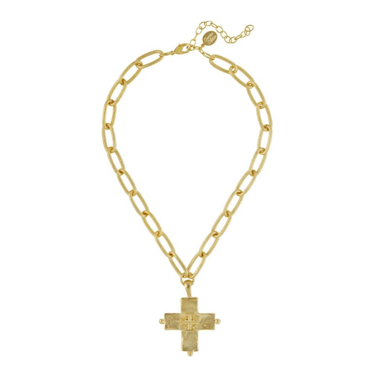 Gold Jerusalem Double Cross Chain Necklace