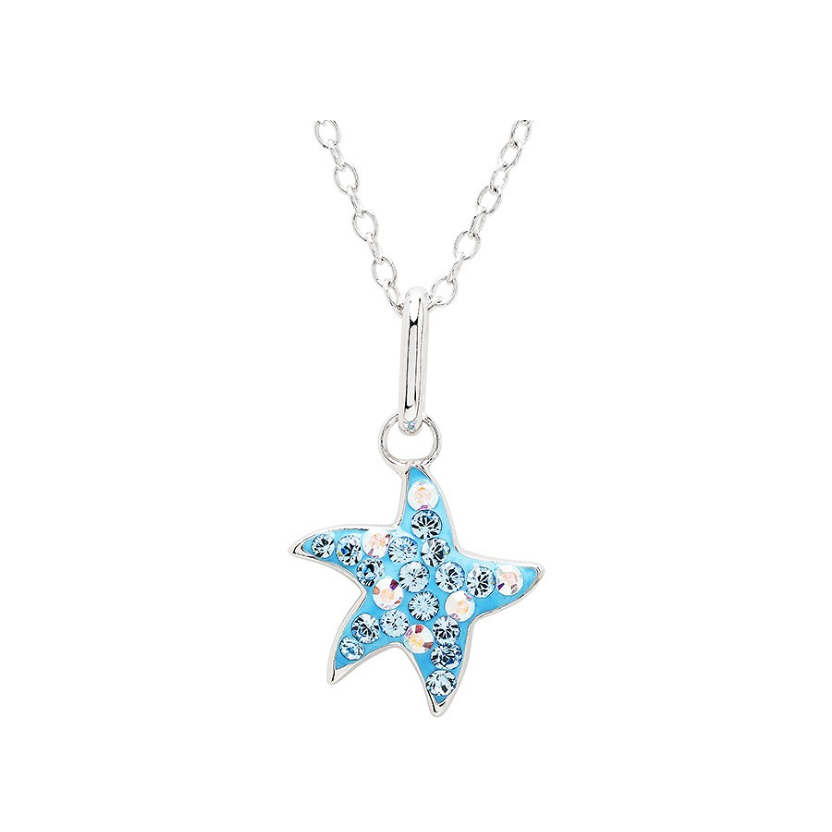 Sterling Silver Blue Crystal Star Fish Mini Necklace