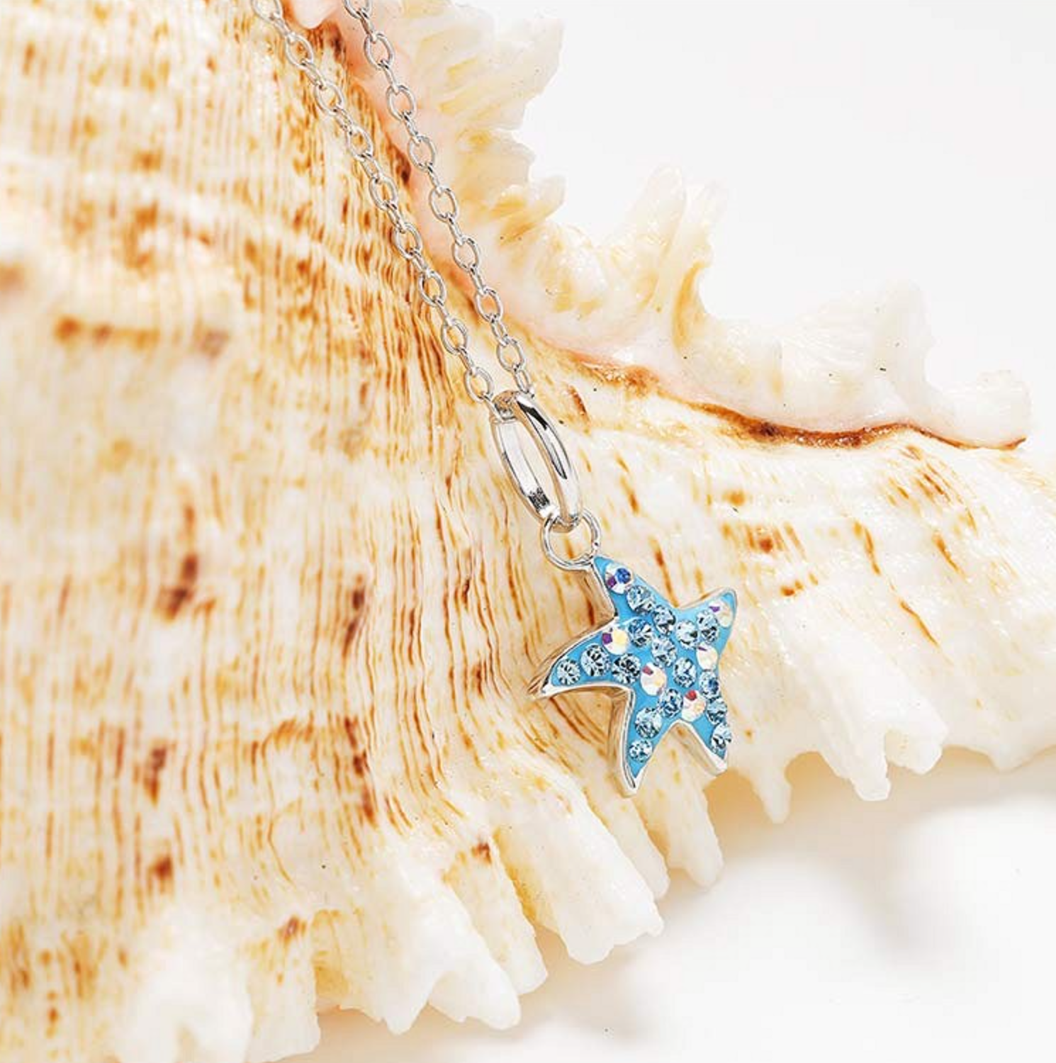 Sterling Silver Blue Crystal Star Fish Mini Necklace