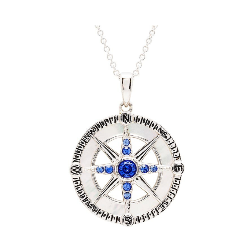 Sterling Silver Sapphire Crystal MOP Compass Necklace
