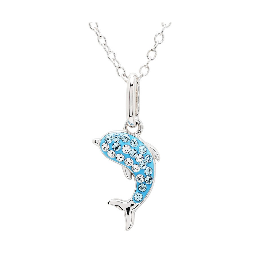 Sterling Silver Aqua Crystal Dolphin Mini Necklace