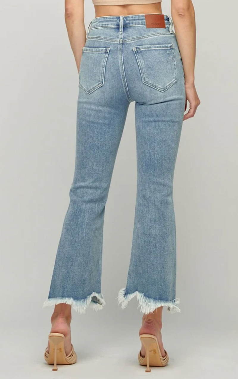 Light Wash Distressed Cropped Frayed Flare