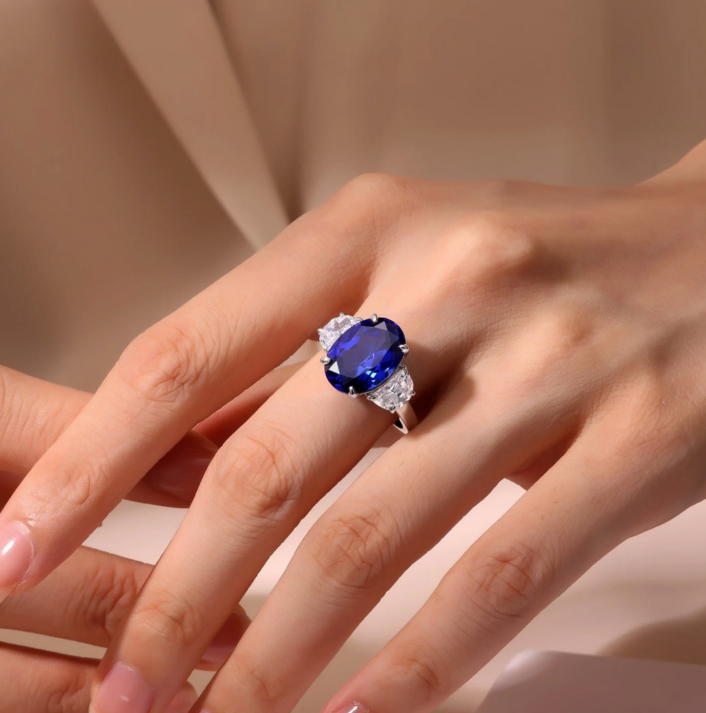 7 CTW Fancy Lab-Grown Sapphire Three-Stone Ring
