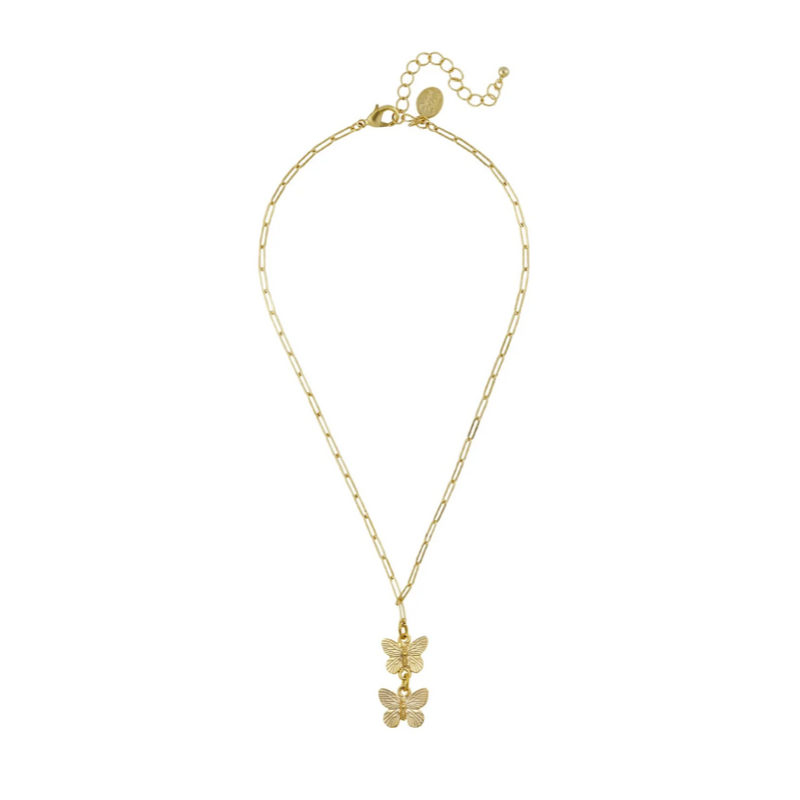 16" Paperclip Chain with Double Butterfly Necklace