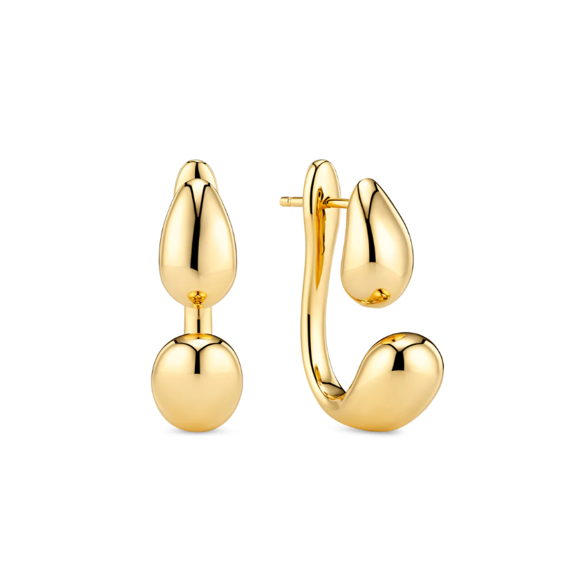 Gold Goccia Due Pianura Grande Earrings