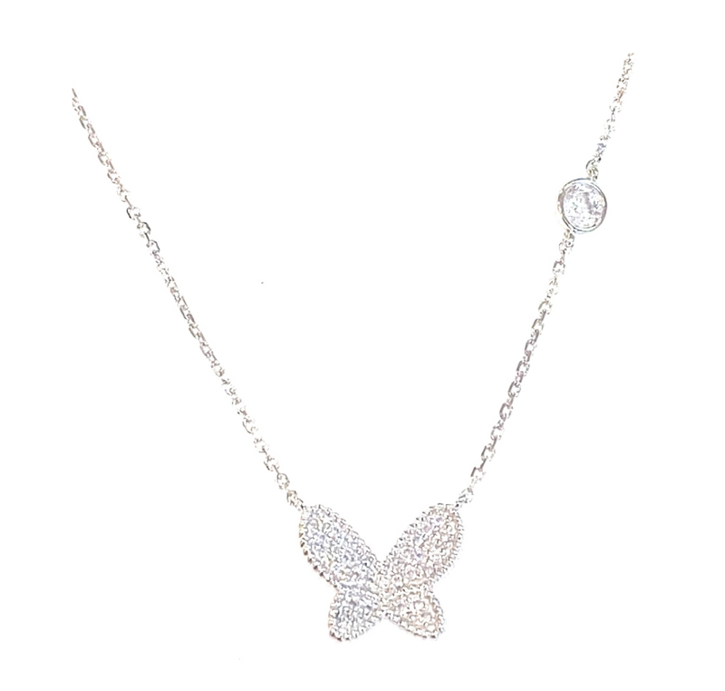 "Sylvia" Pave Butterfly Dotted Halo Necklace