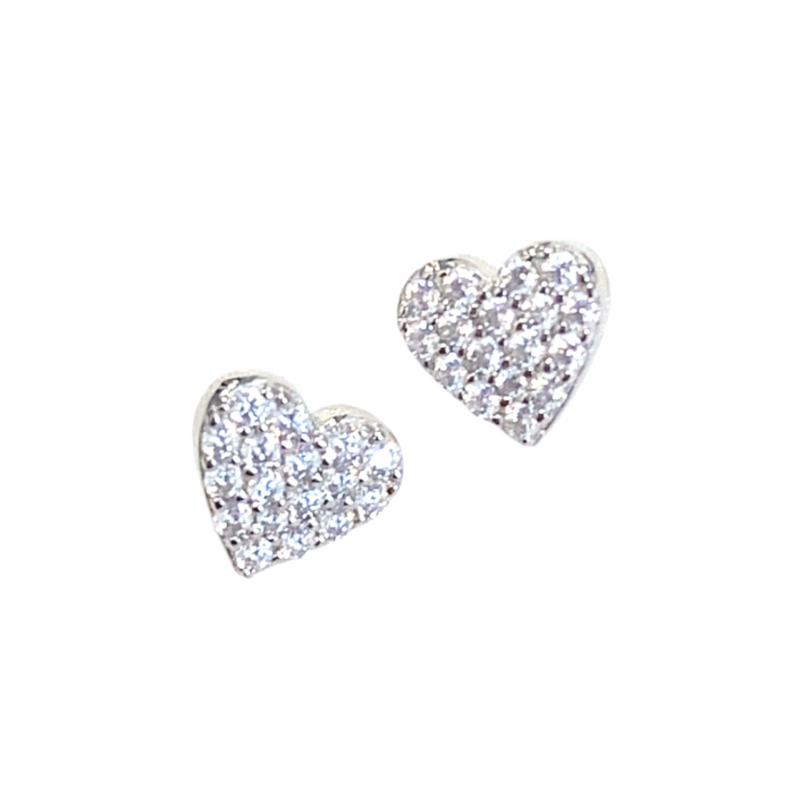 "Adrienne" Silver Pave Heart Post Earring
