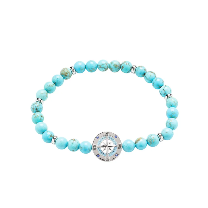 Sterling Silver Turquoise Compass Stretchy Bracelet