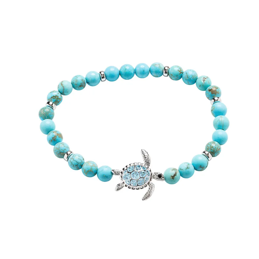 Sterling Silver Turquoise Turtle Stretchy Bracelet