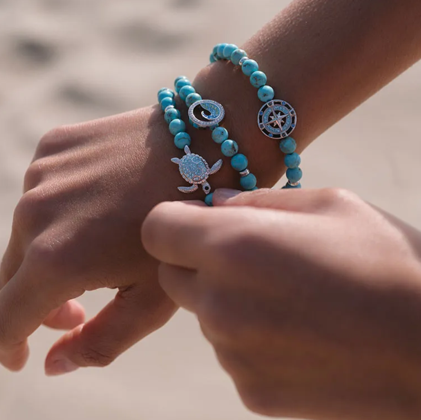 Sterling Silver Turquoise Turtle Stretchy Bracelet