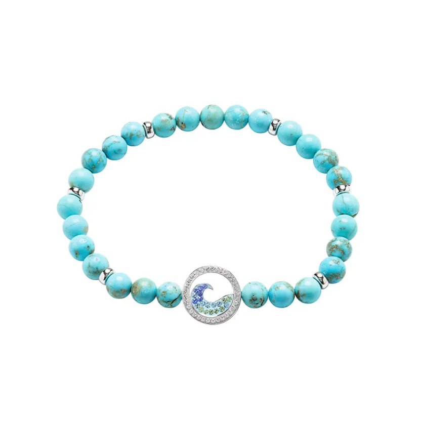 Sterling Silver Turquoise Wave Stretchy Bracelet