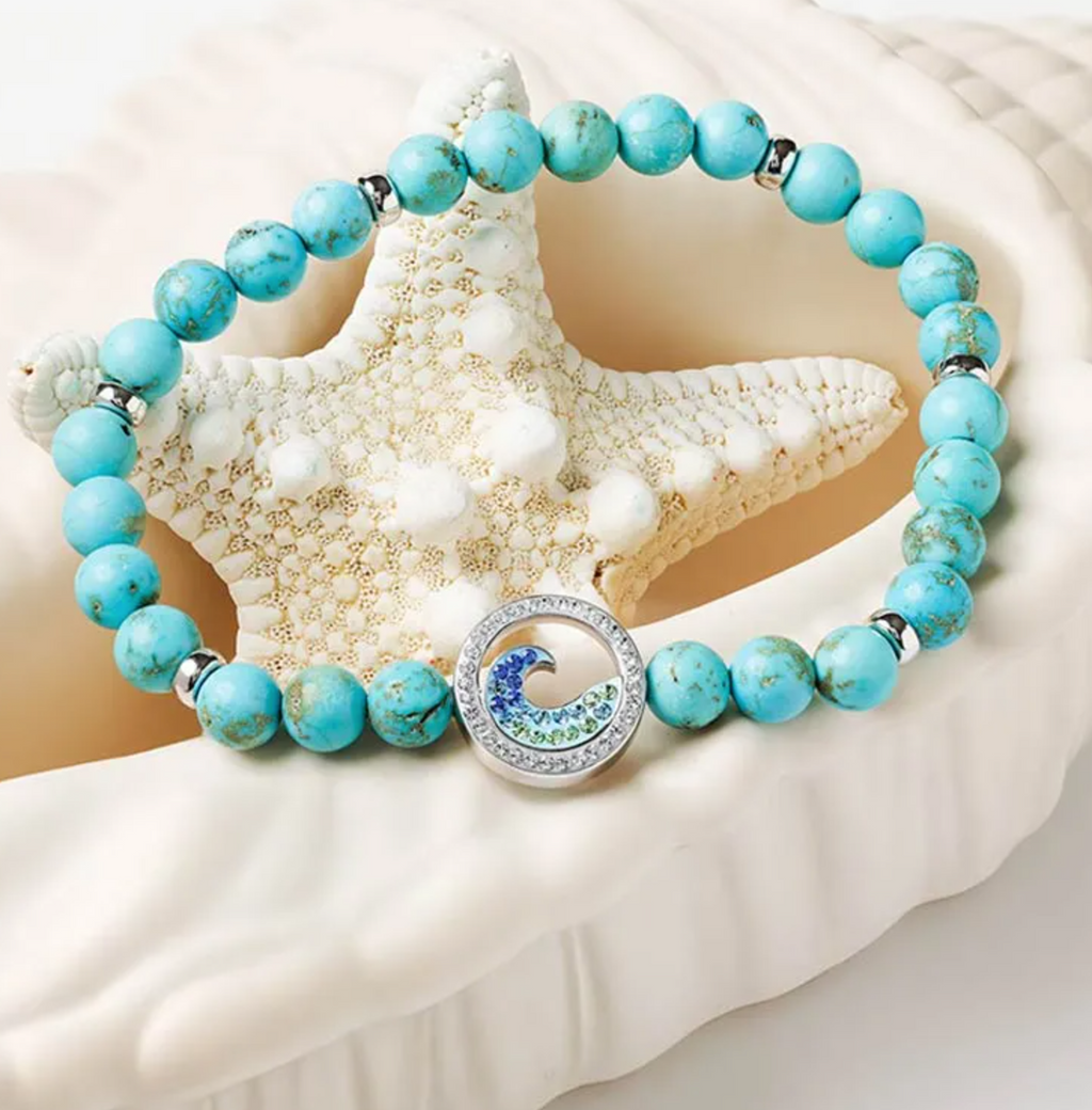 Sterling Silver Turquoise Wave Stretchy Bracelet