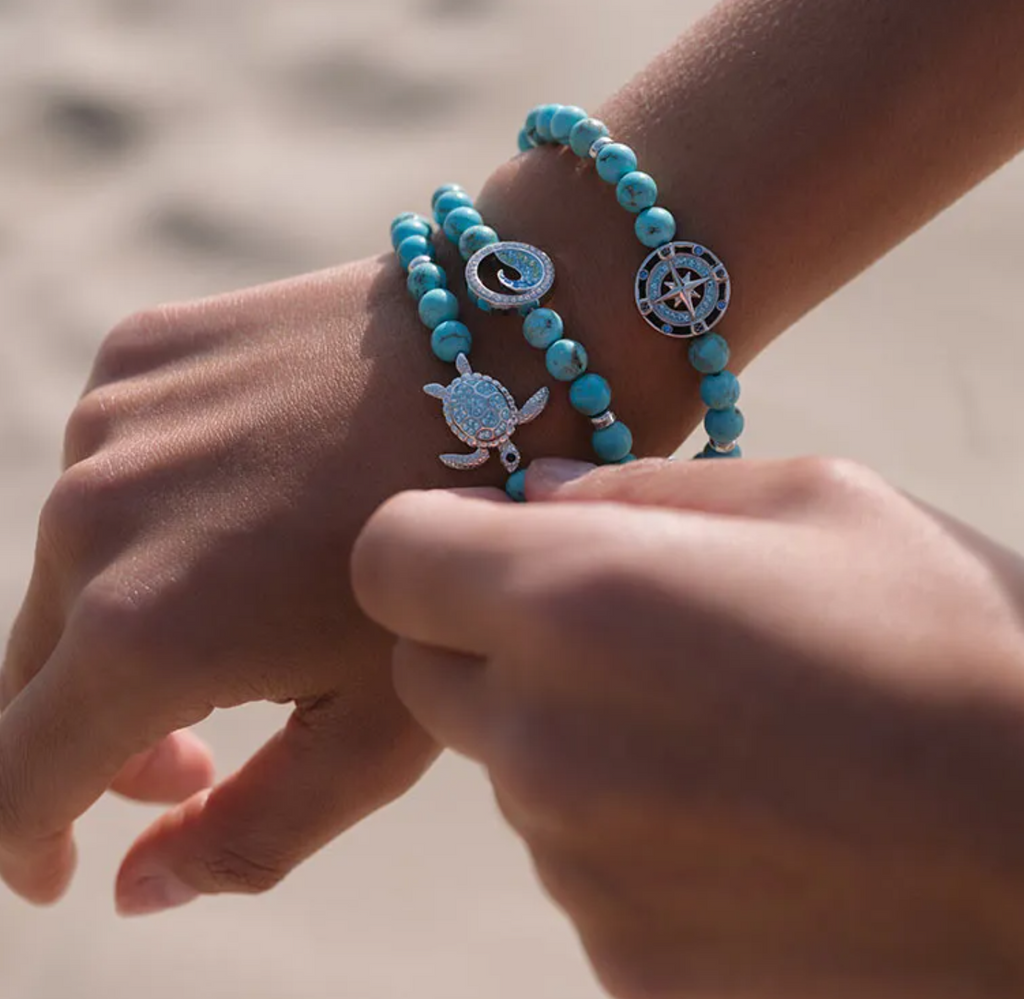 Sterling Silver Turquoise Wave Stretchy Bracelet