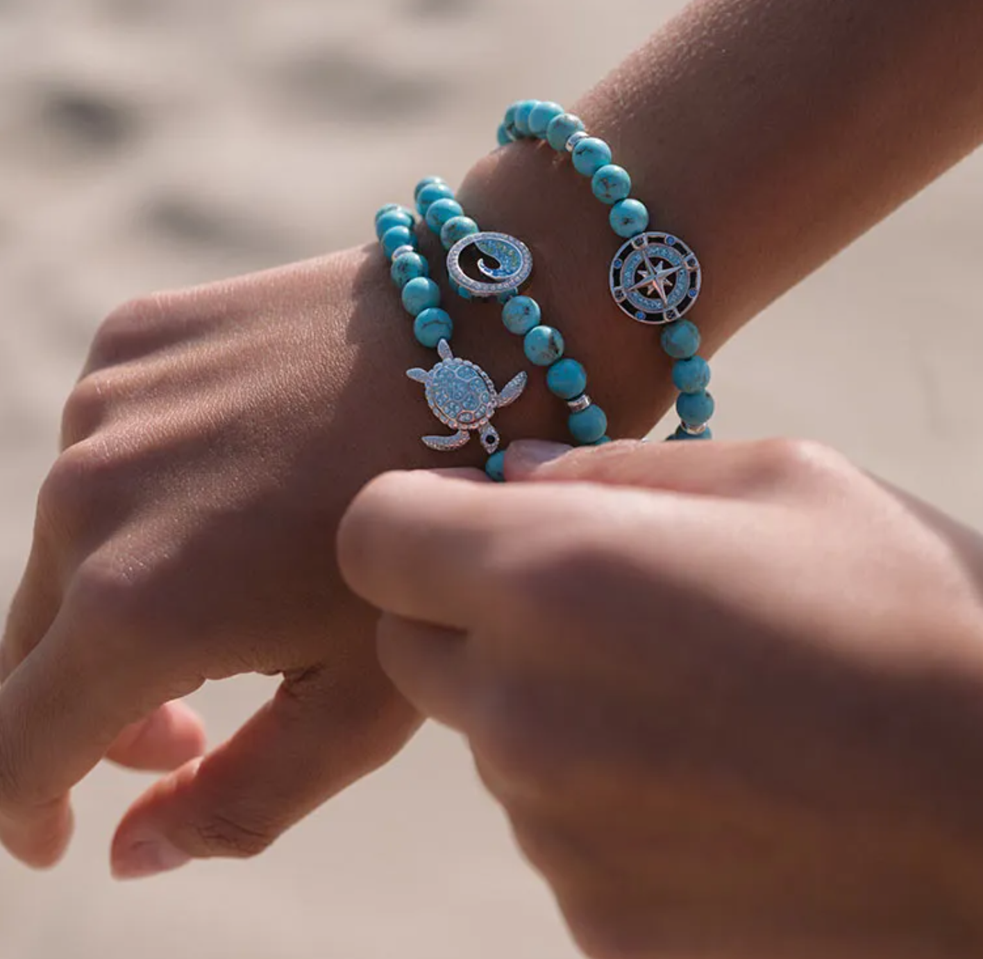 Sterling Silver Turquoise Wave Stretchy Bracelet