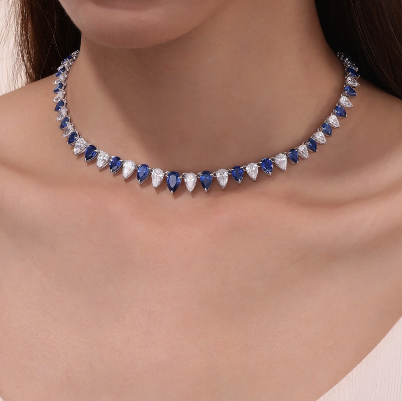 38 CTW Fancy Lab-Grown Sapphire Tennis Choker Necklace