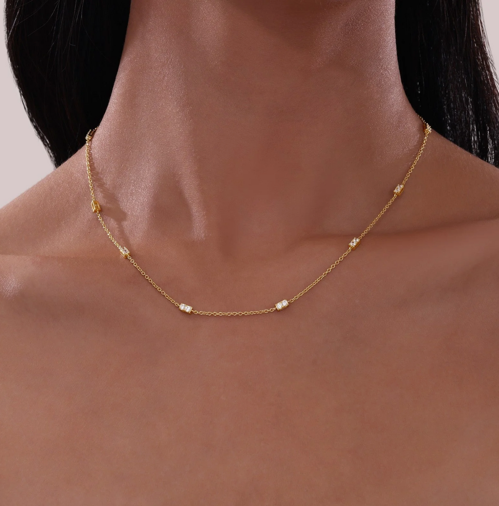 0.6 CTW Gold Adjustable Station Necklace