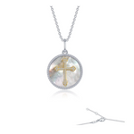 0.86 CTW Cross on Mother of Pearl Disc Necklace