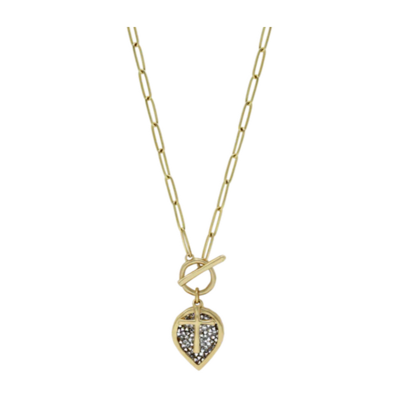 Kristal Lotus Cross Toggle Necklace